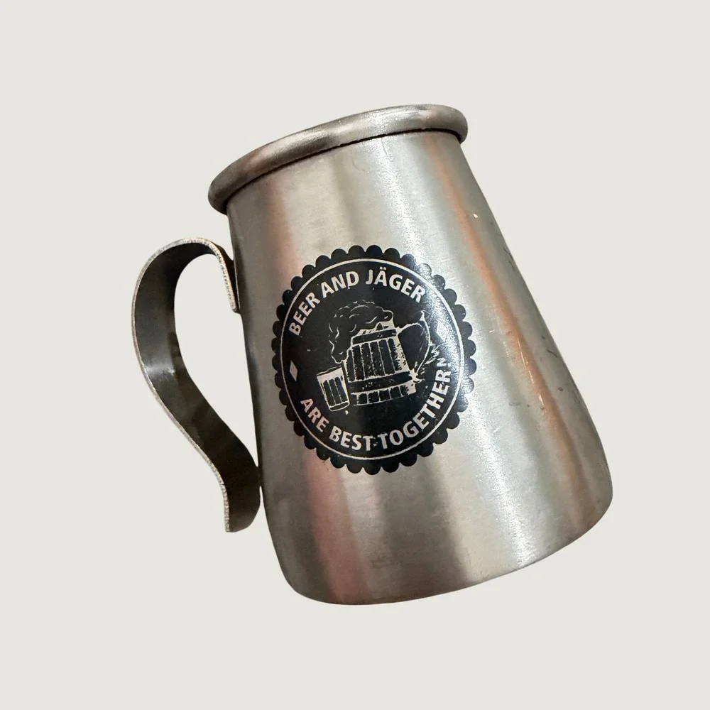 Jagermeister Shot Glass Mug OS Barware Collectible Stainless Steel Silver Mini